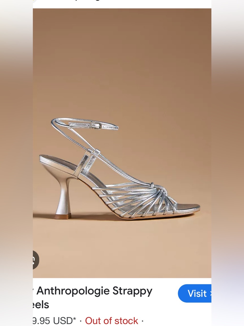 Anthropologie Silver Strappy Knotted Heeled Sandals